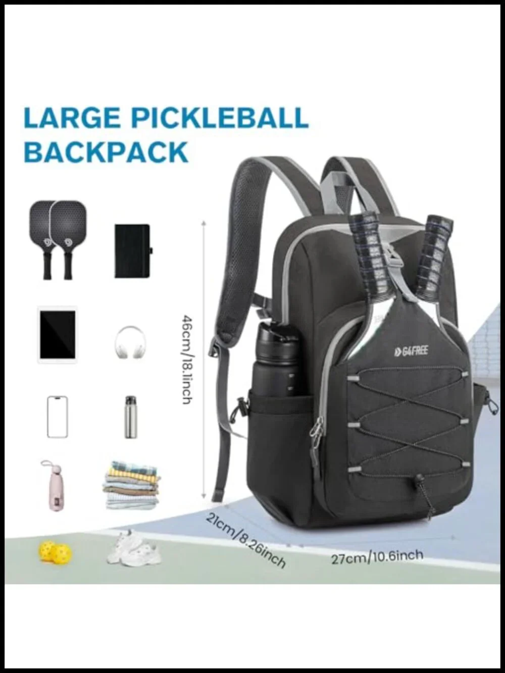 Pickleball Backpack for Women Men, Fits 2-4 Paddles, Lightweight Sports Daypack